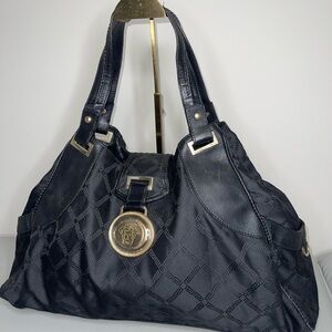 Versace Black Shoulder Bag with Gold Medallion